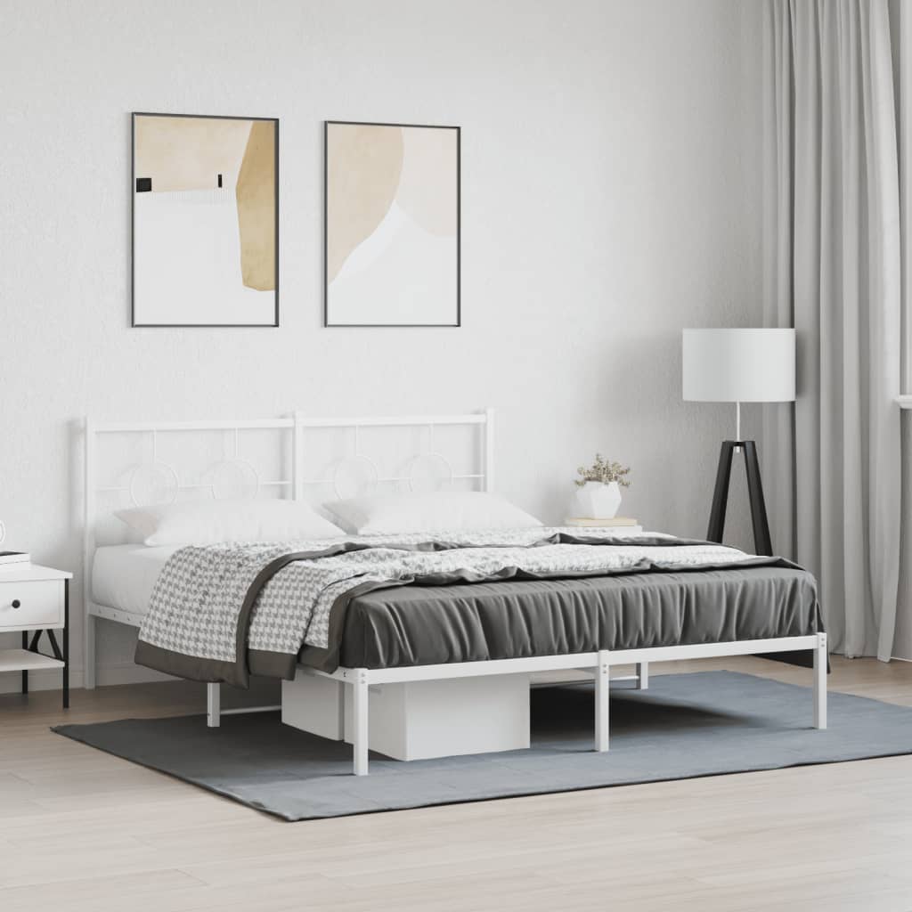 Sengeramme i metall med sengegavl hvit 160x200 cm vidaXL