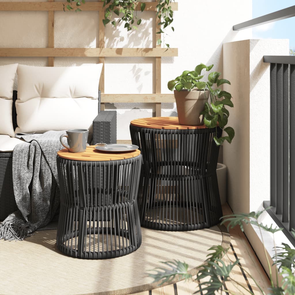 Utendørs sidebord med treplate 2 stk svart polyrotting vidaXL