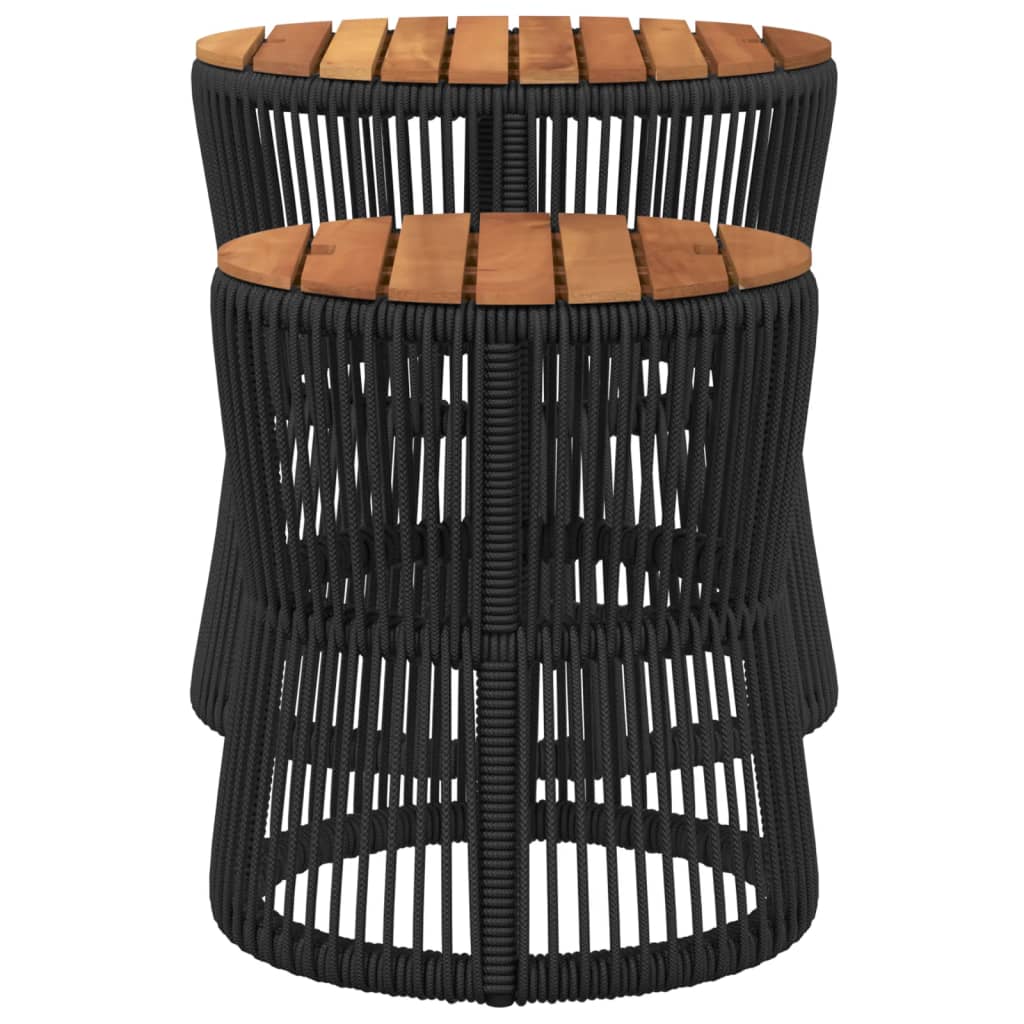 Utendørs sidebord med treplate 2 stk svart polyrotting vidaXL