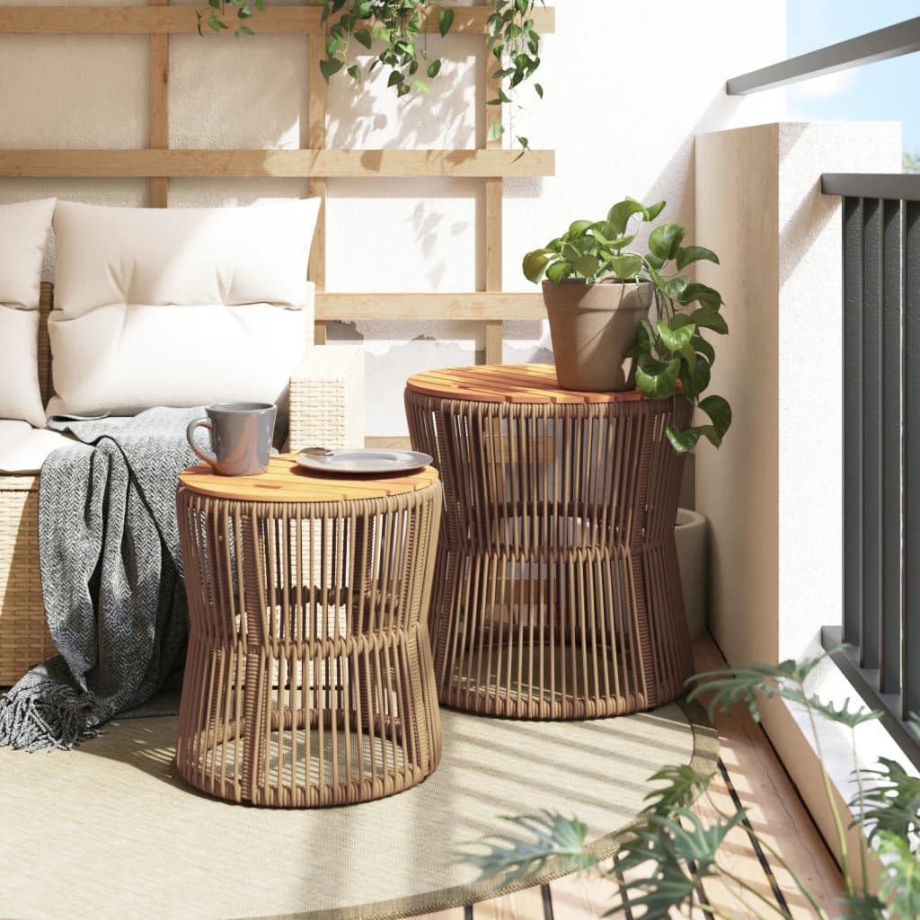 Utendørs sidebord med treplate 2 stk beige polyrotting vidaXL