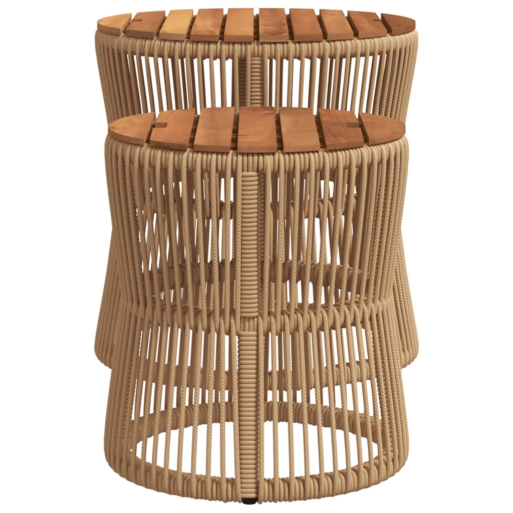 Utendørs sidebord med treplate 2 stk beige polyrotting vidaXL