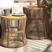 Utendørs sidebord med treplate 2 stk beige polyrotting vidaXL