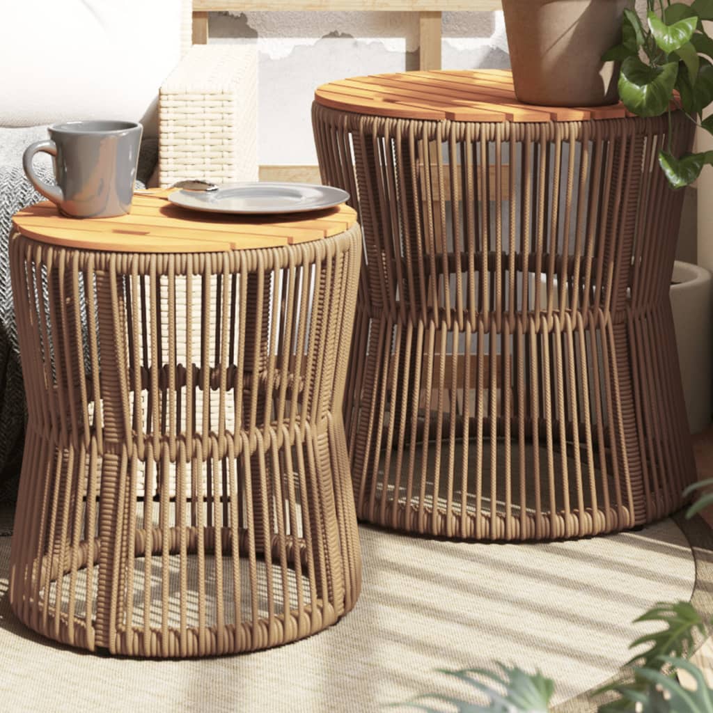 Utendørs sidebord med treplate 2 stk beige polyrotting vidaXL