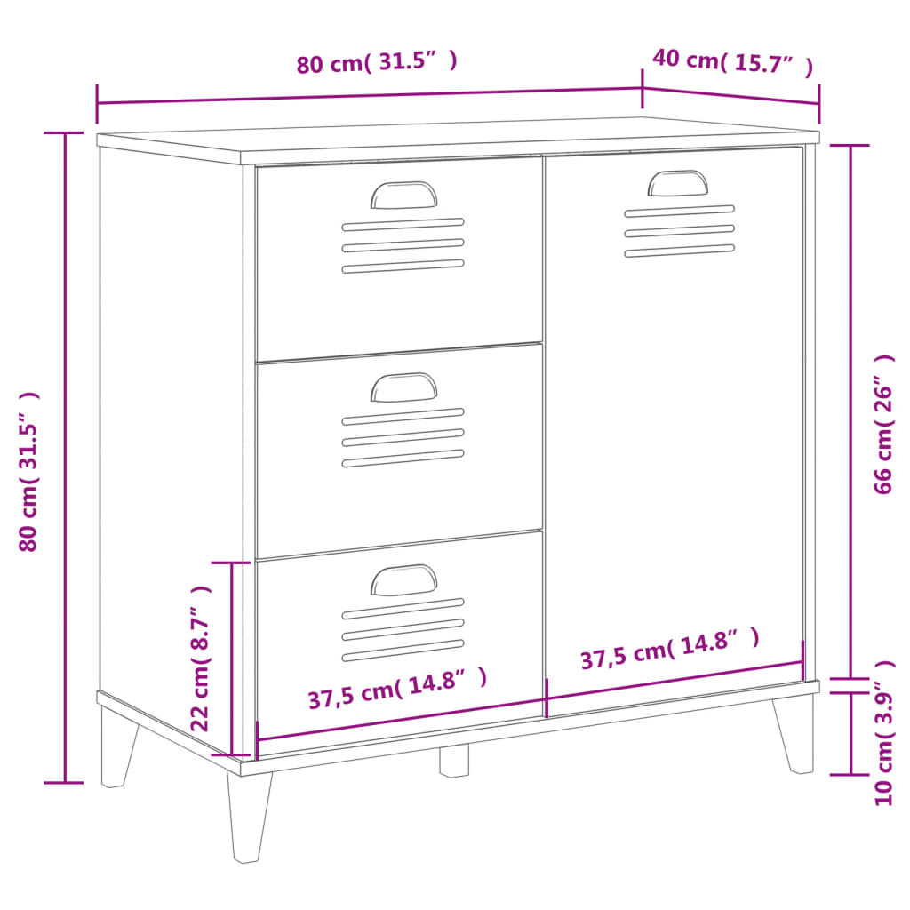 Skjenk VIKEN antrasitt grå 80x40x80 cm konstruert tre
