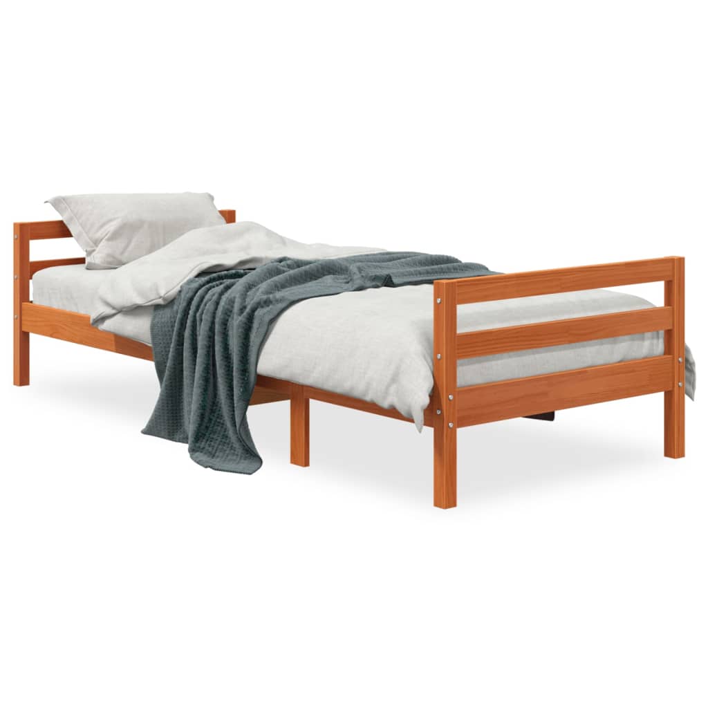 Sengeramme uten madrass voksbrun 75x190 cm heltre furu