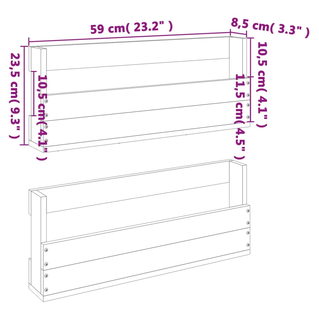 Veggmonterte skohyller 2 stk voksbrun 59x8,5x23,5cm heltre furu