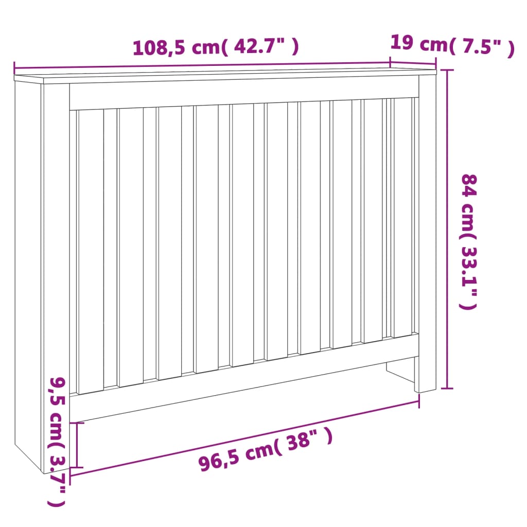 Radiatordeksel voksbrun 108,5x19x84 cm heltre furu
