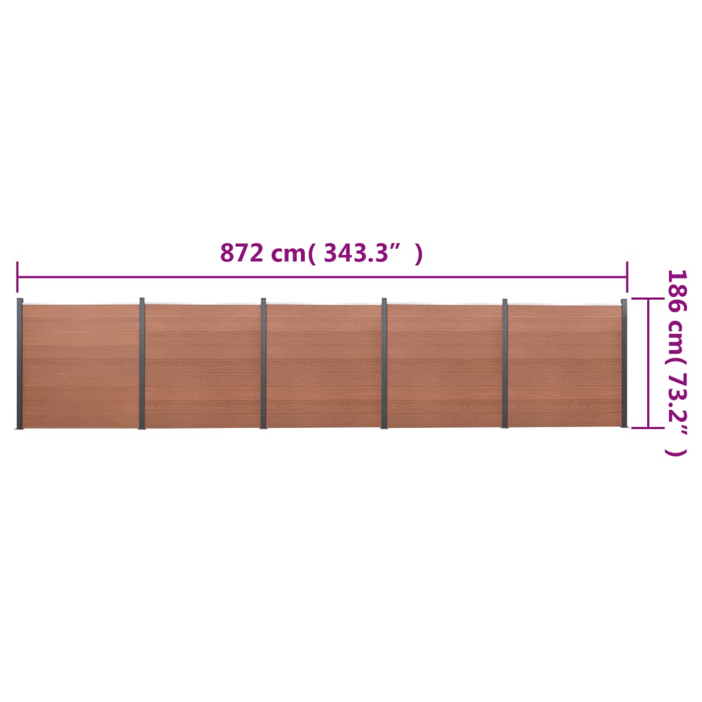 Gjerdepanelsett brun 872x186 cm WPC