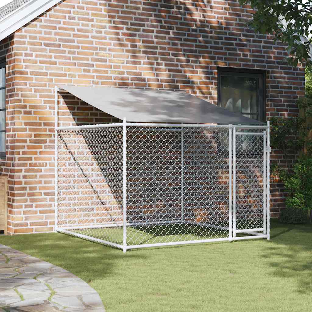 Hundebur med tak og dør grå 2x2x2 m galvanisert stål