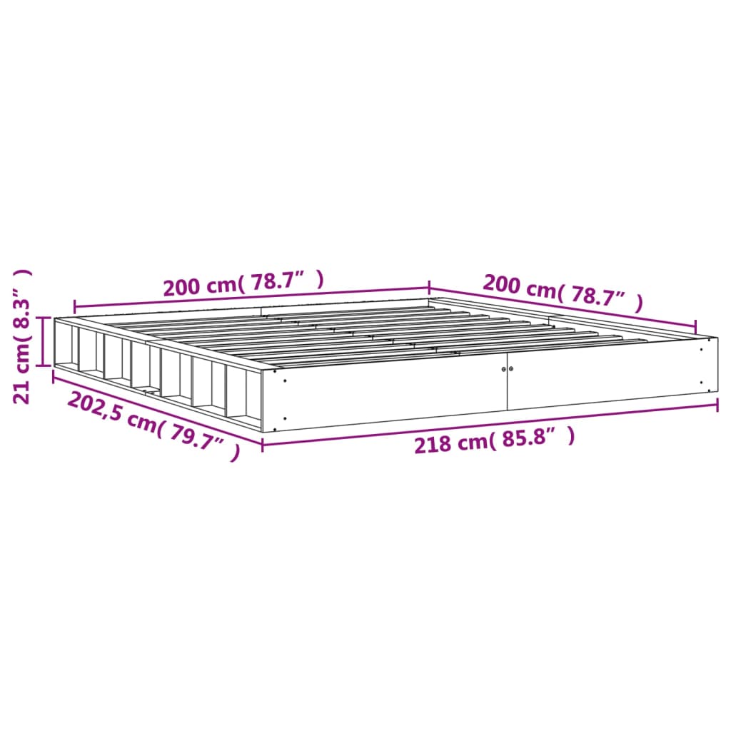 Sengeramme uten madrass voksbrun 200x200 cm heltre furu