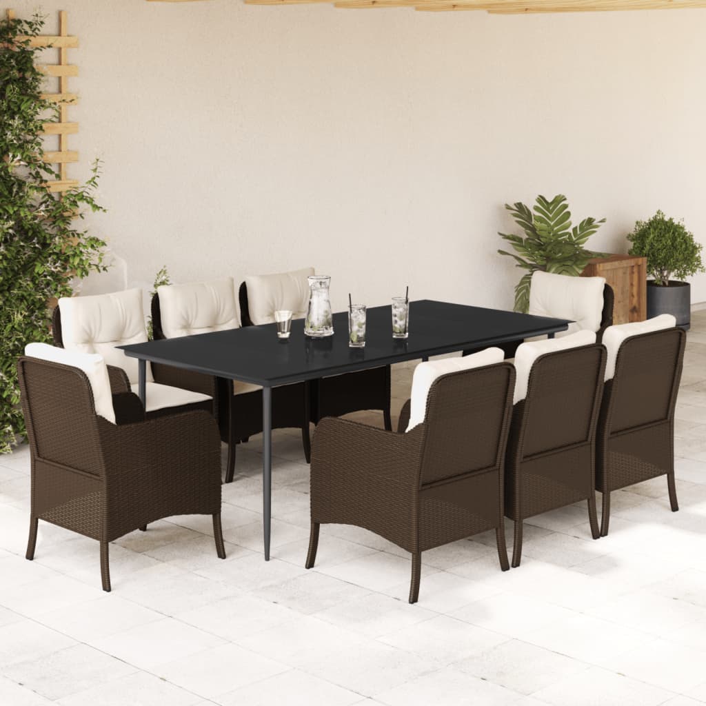 Hagespisegruppe med puter 9 deler polyrotting brun