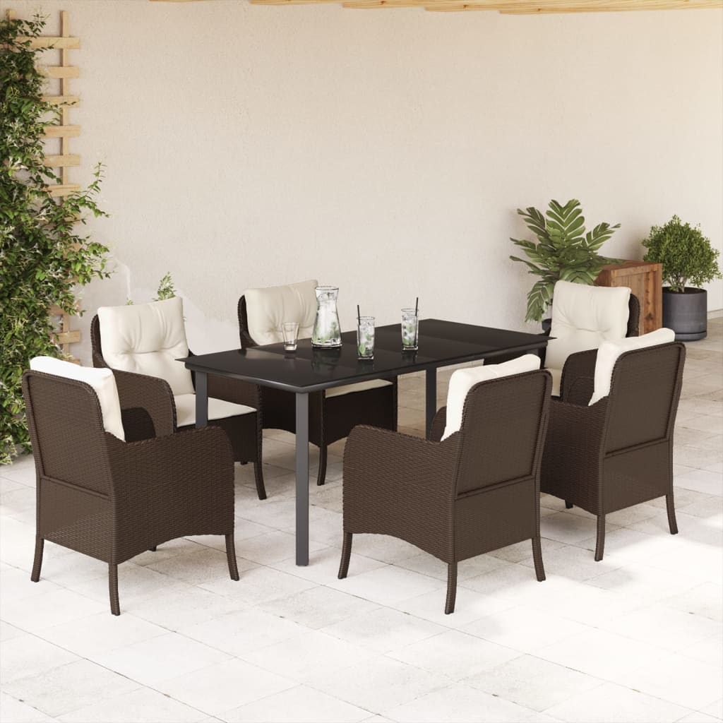 Hagespisegruppe med puter 7 deler polyrotting brun