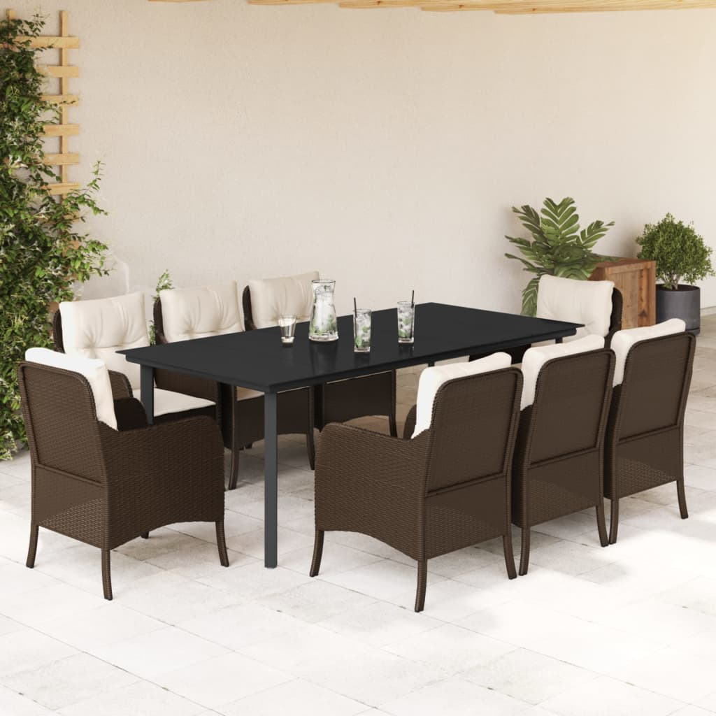 Hagespisegruppe med puter 9 deler polyrotting brun
