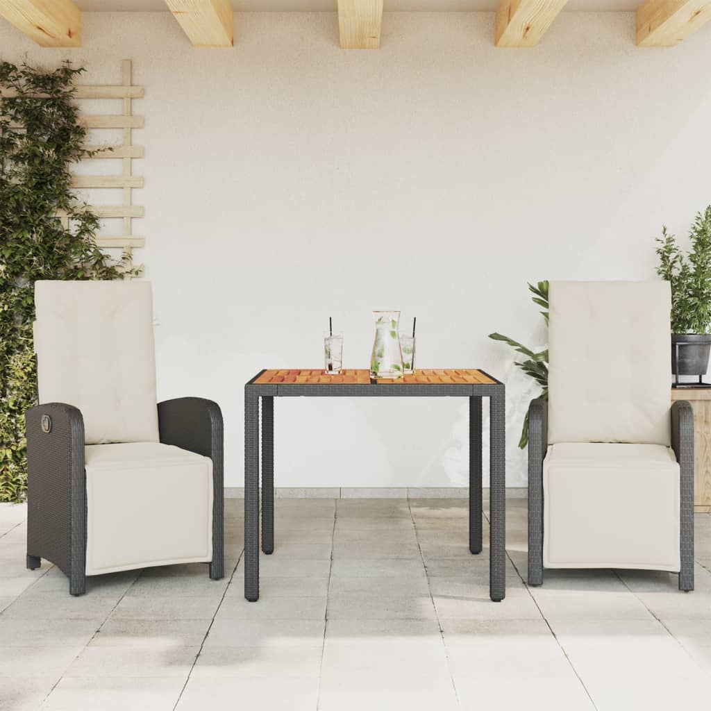 Bistrosett 3 deler med puter svart polyrotting