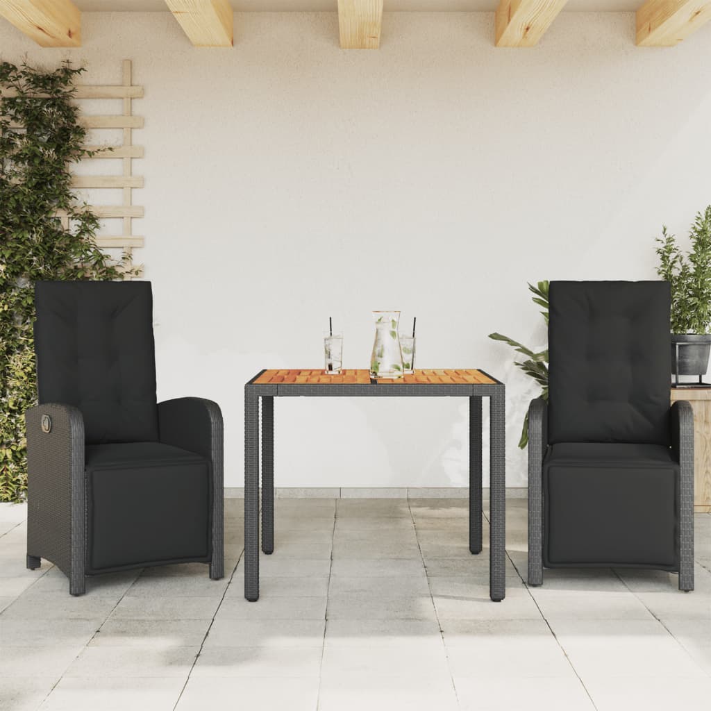 Bistrosett 3 deler med puter svart polyrotting