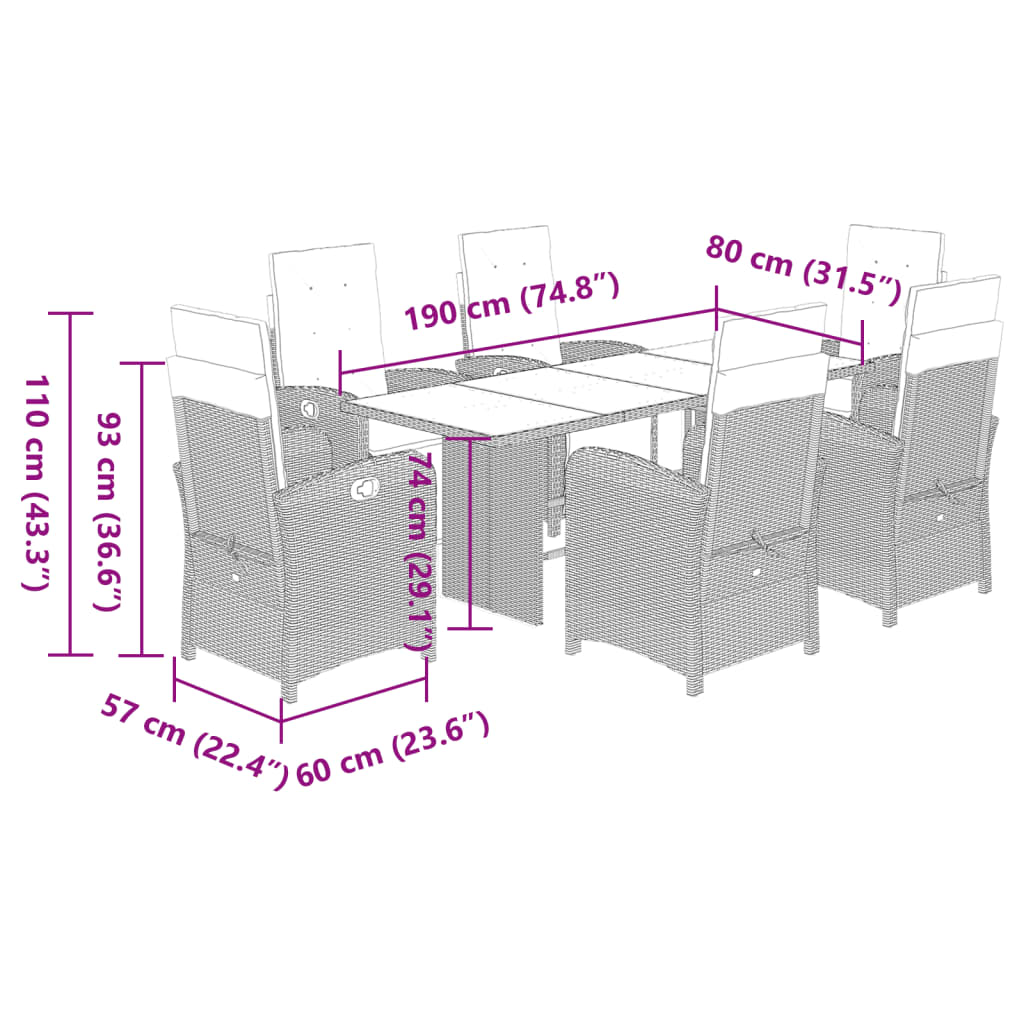 Hagespisegruppe med puter 7 deler polyrotting svart