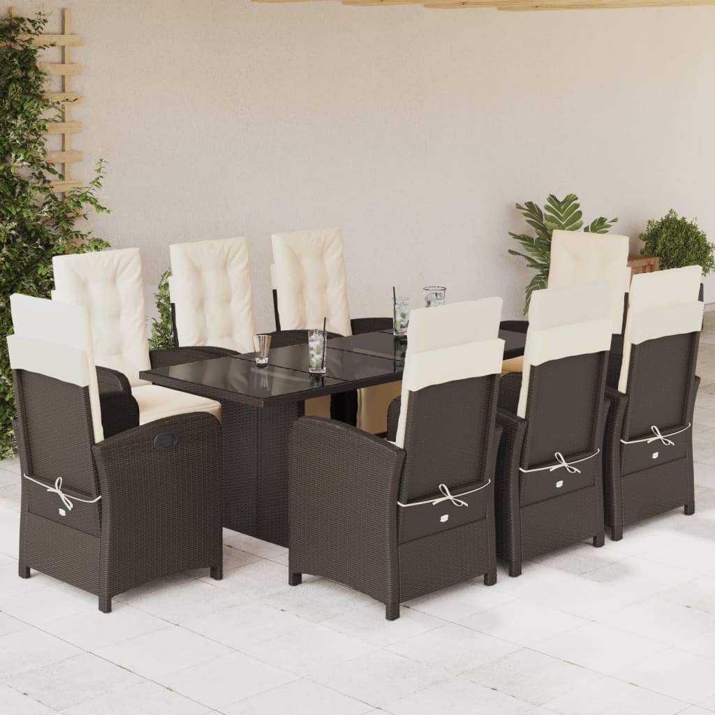 Hagespisegruppe med puter 9 deler polyrotting brun