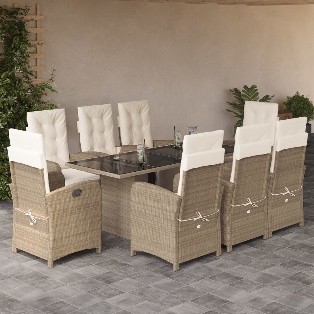 Hagespisegruppe med puter 9 deler polyrotting beige
