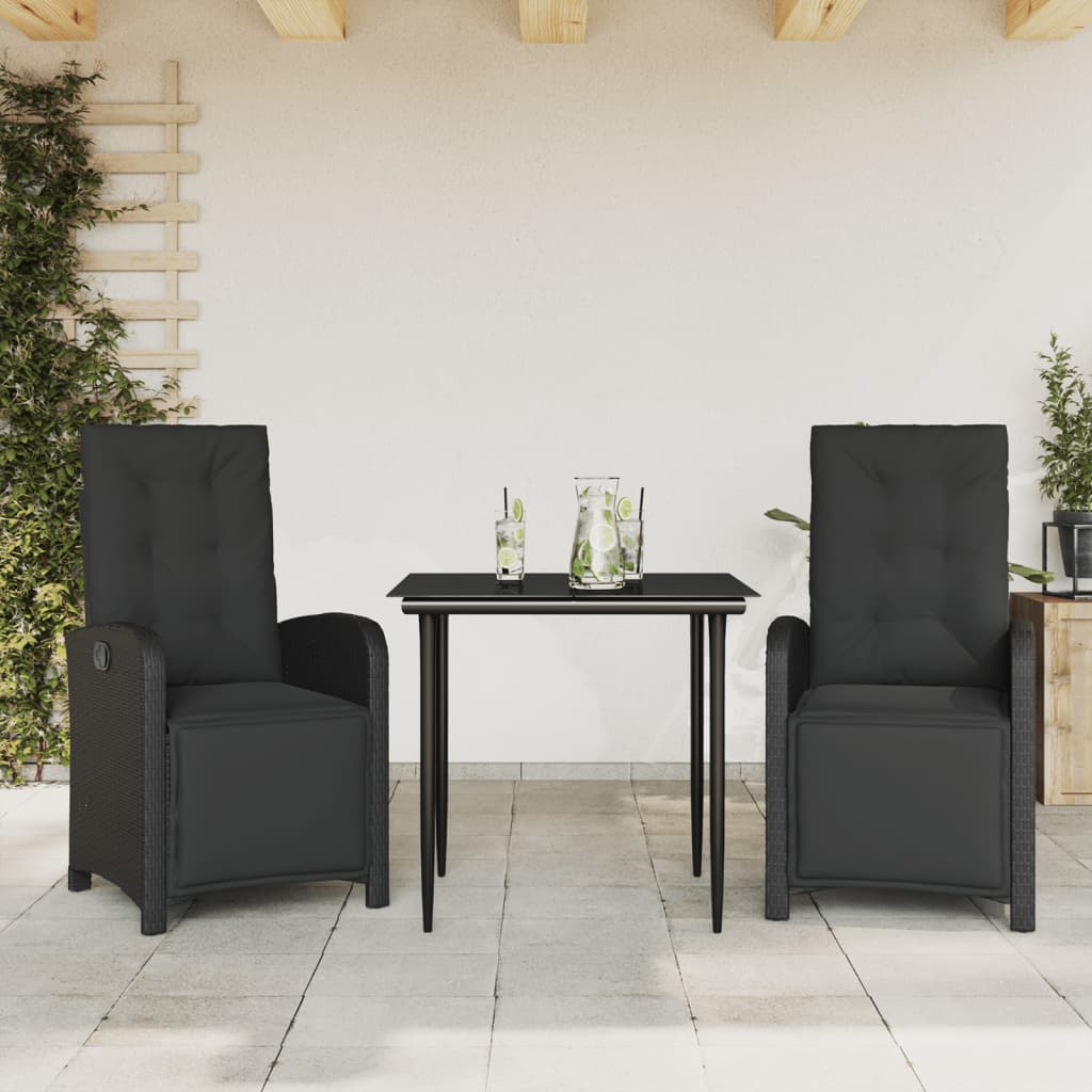 Bistrosett 3 deler med puter svart polyrotting