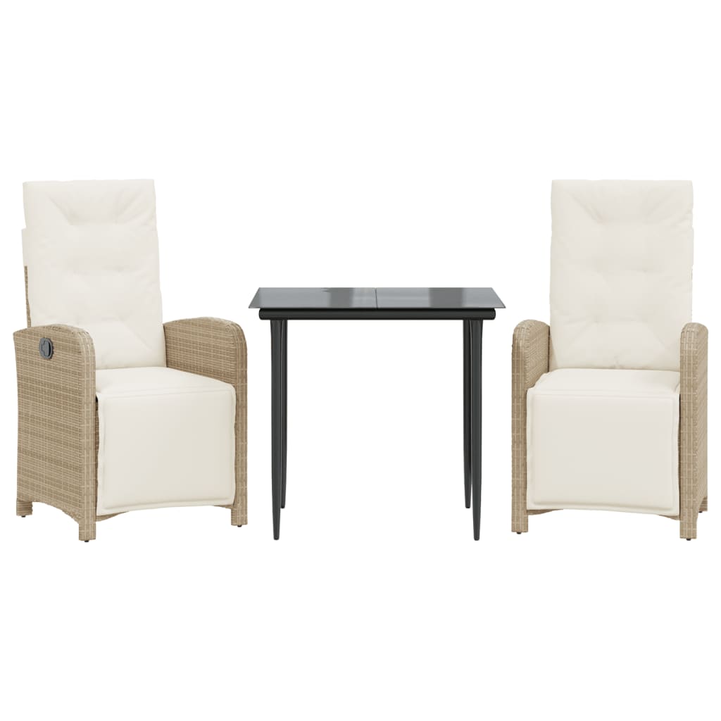 Bistrosett 3 deler med puter beige polyrotting