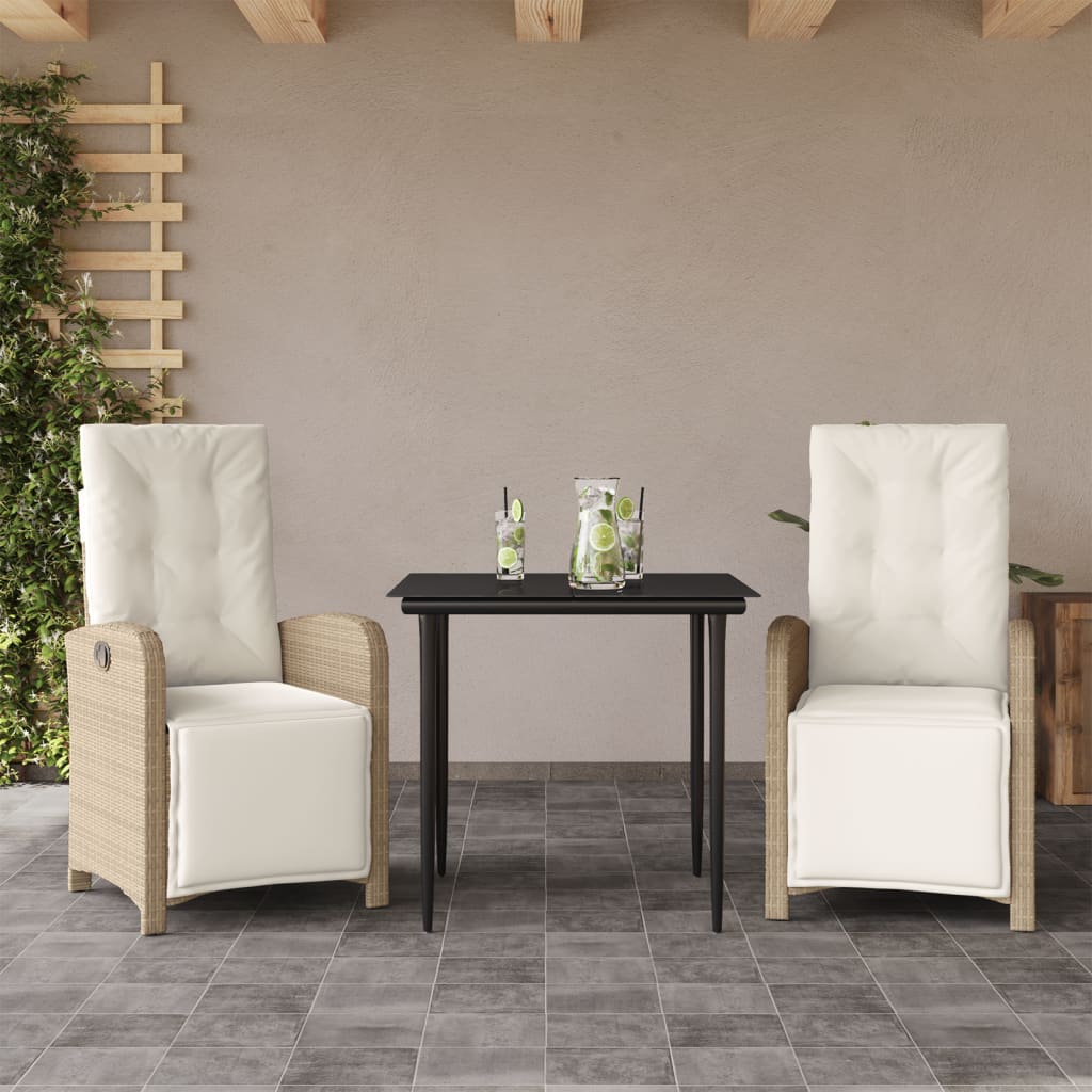 Bistrosett 3 deler med puter beige polyrotting