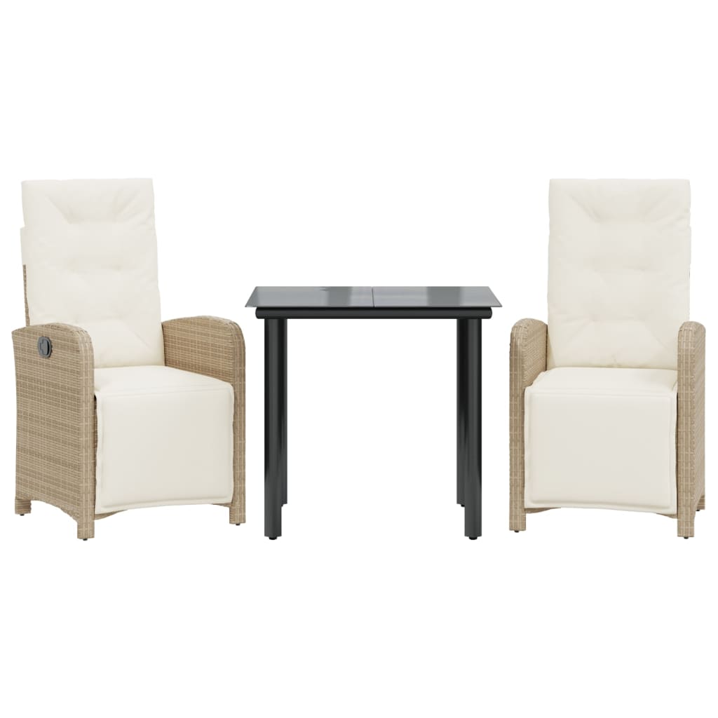 Bistrosett 3 deler med puter beige polyrotting