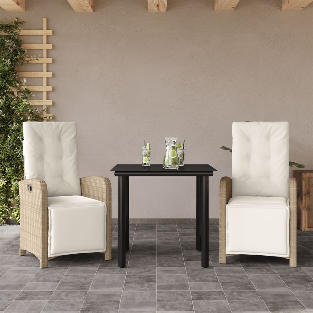 Bistrosett 3 deler med puter beige polyrotting