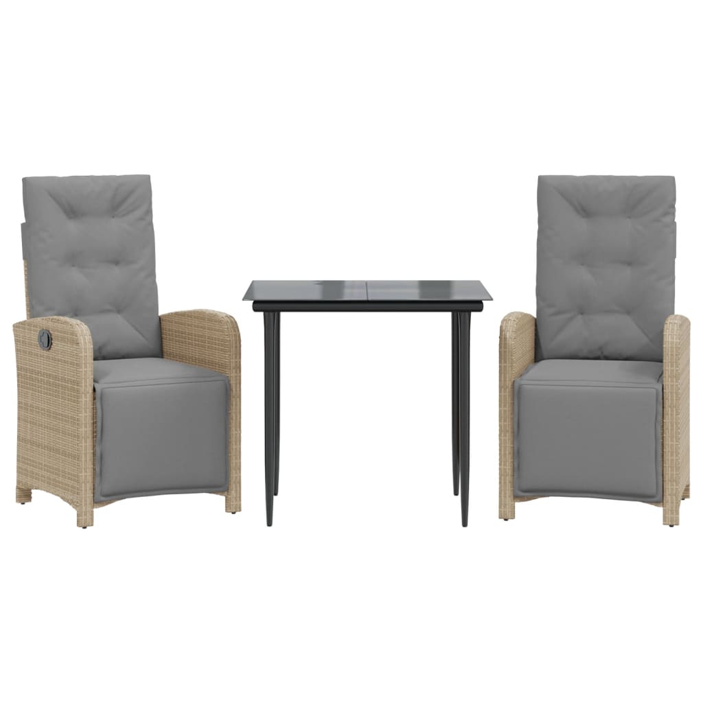 Bistrosett 3 deler med puter beige polyrotting