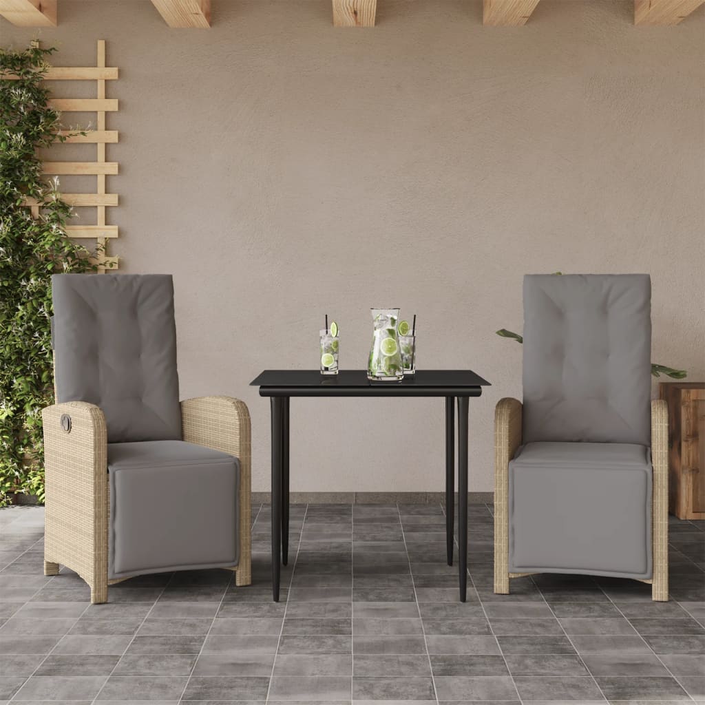 Bistrosett 3 deler med puter beige polyrotting
