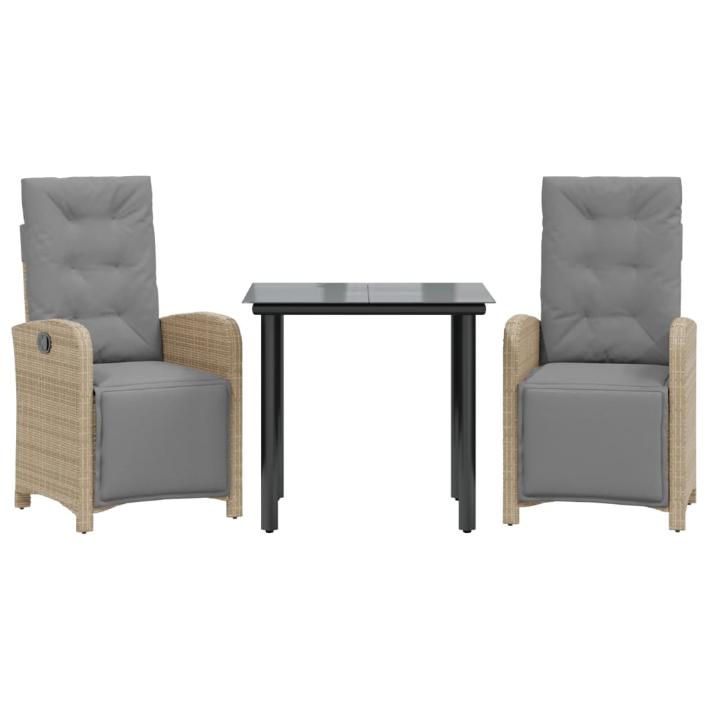 Bistrosett 3 deler med puter beige polyrotting