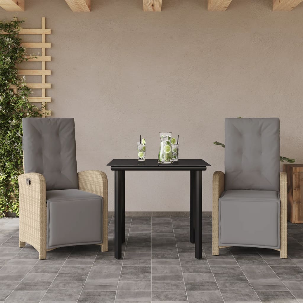 Bistrosett 3 deler med puter beige polyrotting