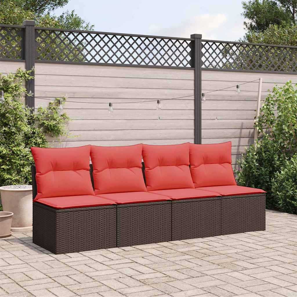 Hagesofa med puter 4-seters brun polyrotting