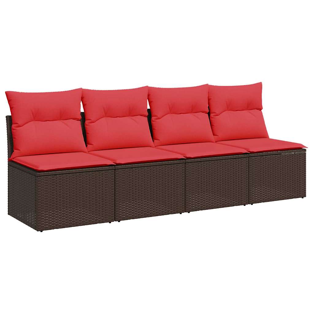 Hagesofa med puter 4-seters brun polyrotting
