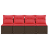 Hagesofa med puter 4-seters brun polyrotting