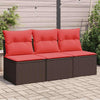 Hagesofa med puter 3-seters brun polyrotting