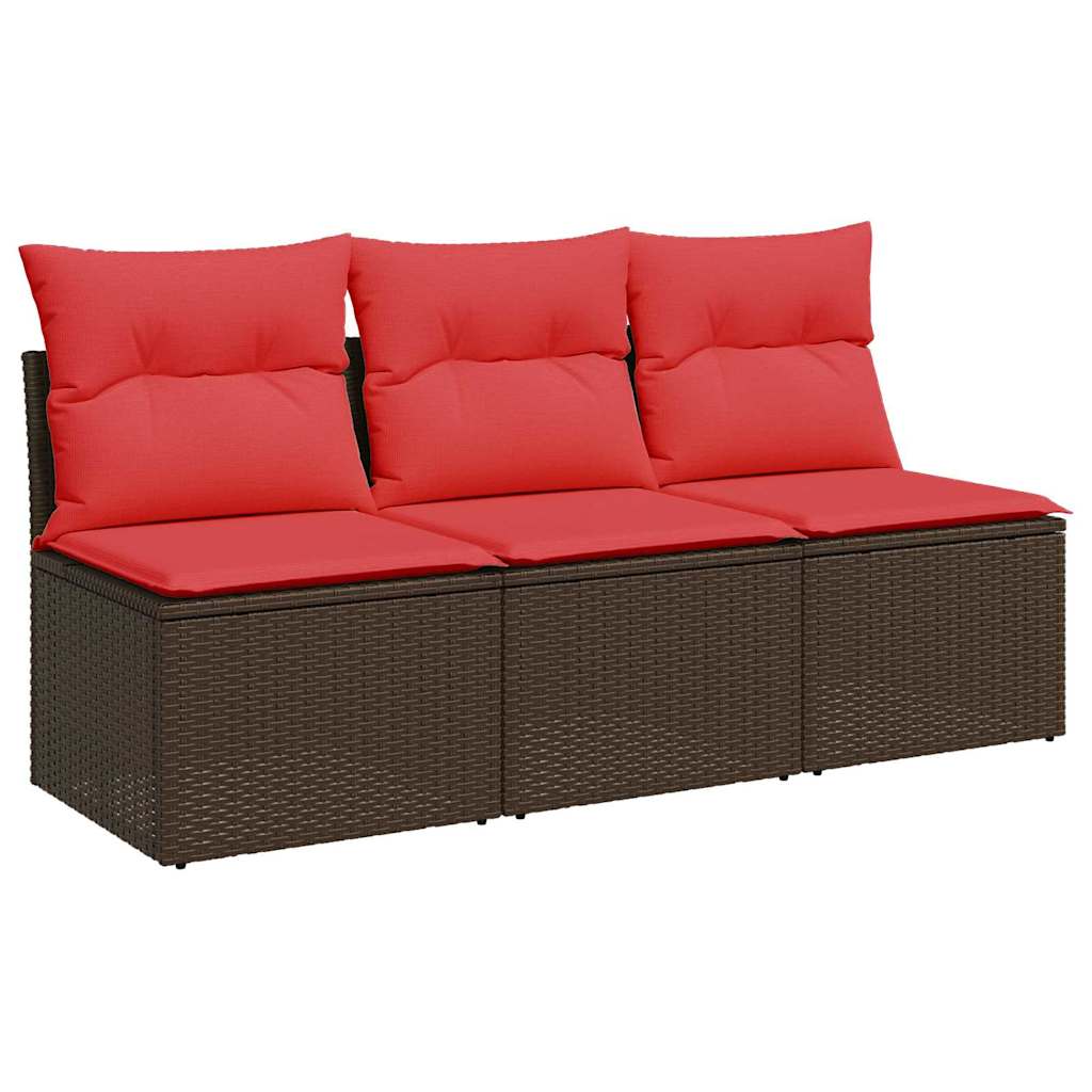 Hagesofa med puter 3-seters brun polyrotting
