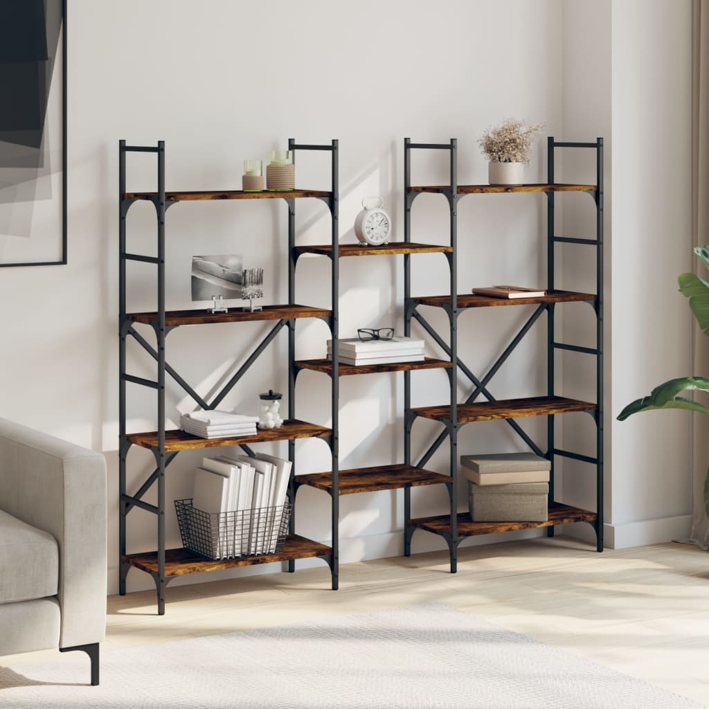Bokhylle røkt eik 160x28,5x136,5 cm konstruert tre