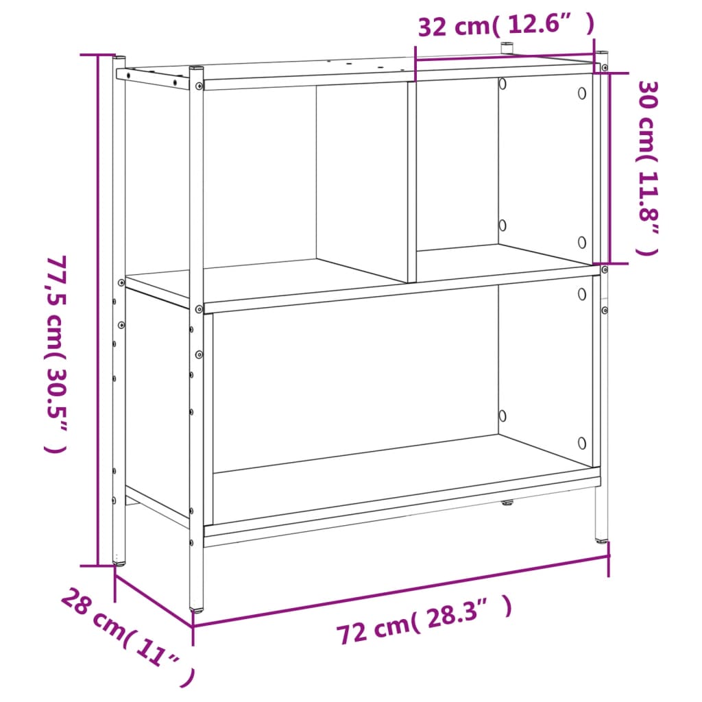 Bokhylle røkt eik 72x28x77,5 cm konstruert tre