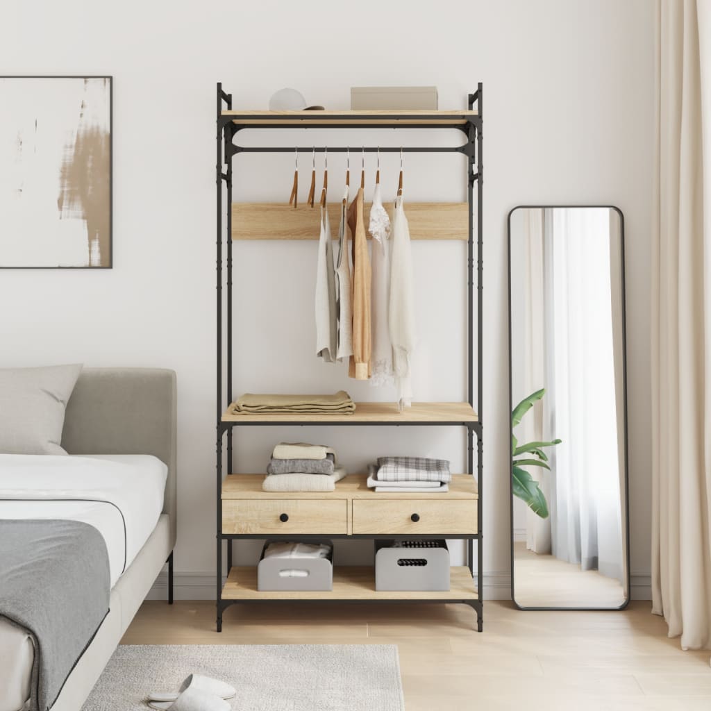 Garderobe med skuffer sonoma eik 89x39x184,5 cm konstruert tre