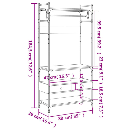 Garderobe med skuffer sonoma eik 89x39x184,5 cm konstruert tre