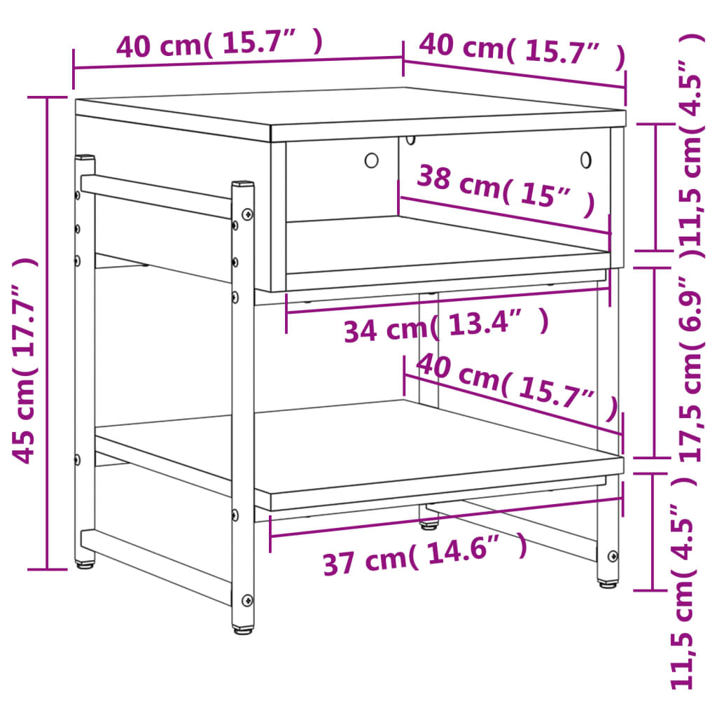 Salongbord røkt eik 40x40x45 cm konstruert tre