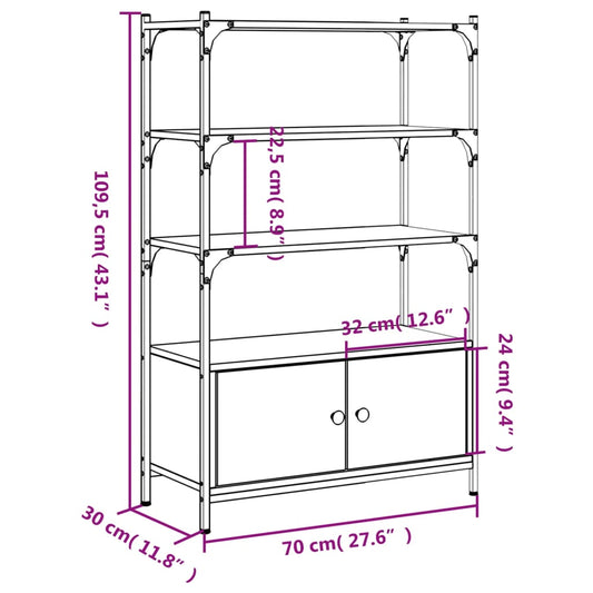 Bokhylle 3 etasjer røkt eik 70x30x109,5 cm konstruert tre