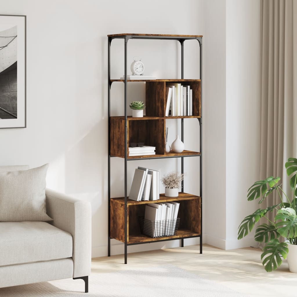 Bokhylle 5 etasjer røkt eik 76x33x188,5 cm konstruert tre