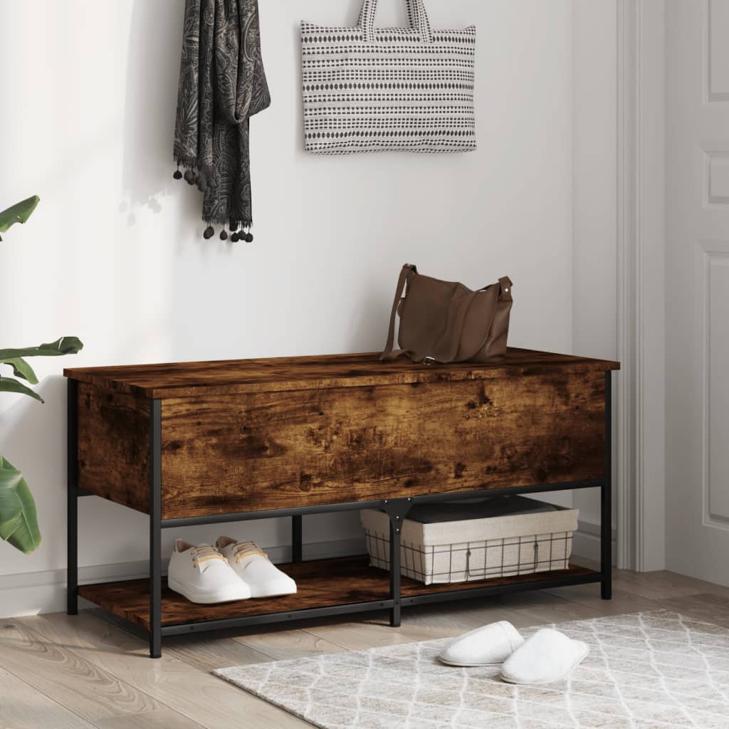 Oppbevaringsbenk røkt eik 100x42,5x47 cm konstruert tre