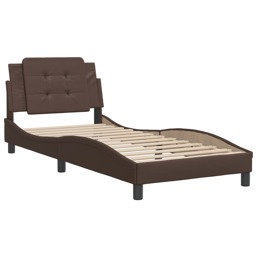 Sengeramme med hodegavl brun 90x190 cm kunstlær
