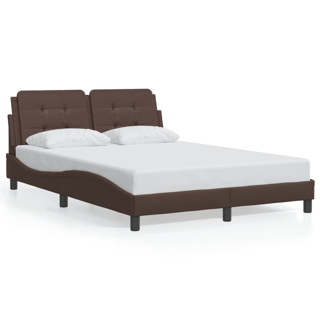 Sengeramme med hodegavl brun 140x190 cm kunstlær