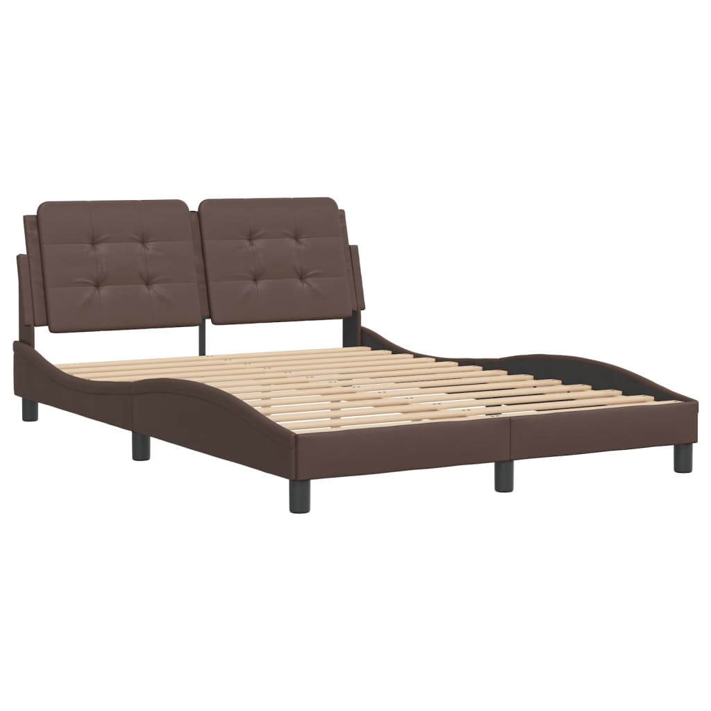 Sengeramme med hodegavl brun 140x190 cm kunstlær