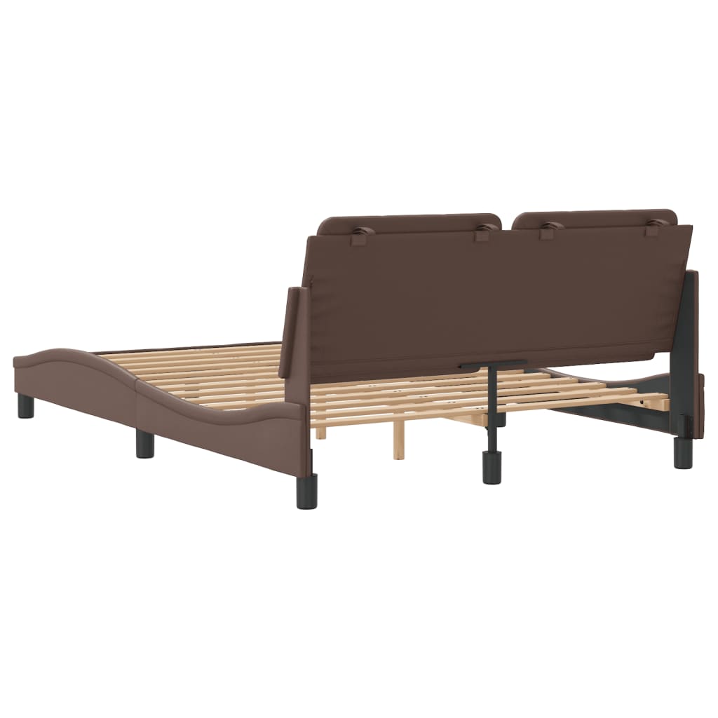 Sengeramme med hodegavl brun 140x190 cm kunstlær
