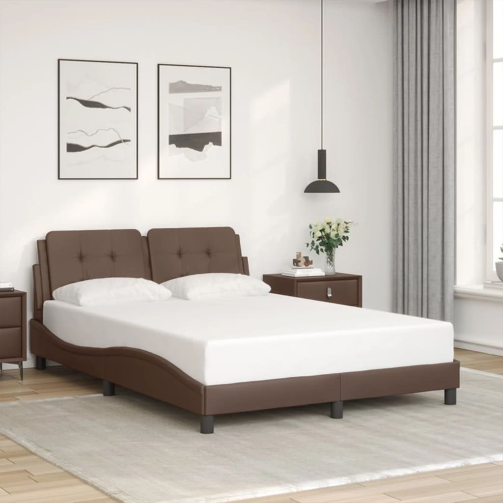 Sengeramme med hodegavl brun 140x190 cm kunstlær