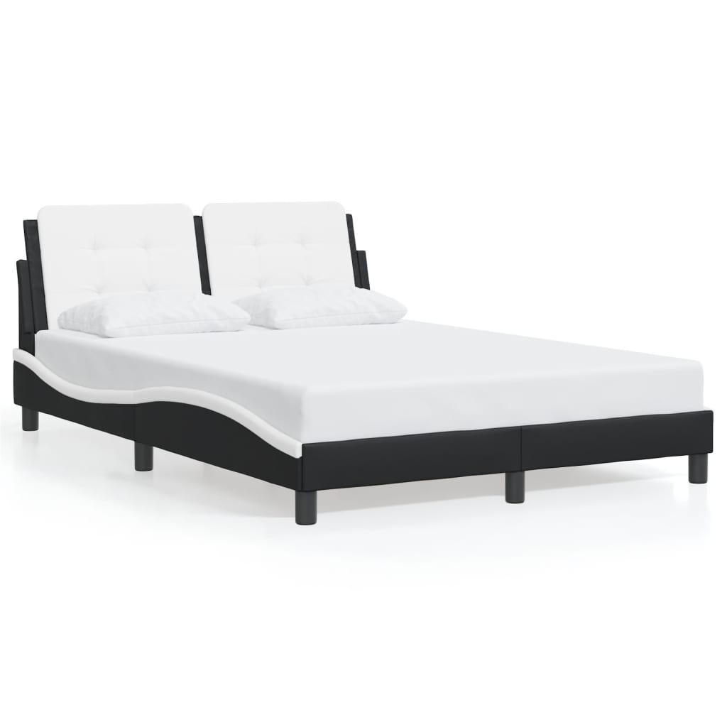 Sengeramme med hodegavl svart og hvit 140x190 cm kunstlær